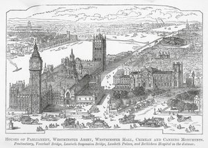 Parlamentet, Westminster Abbey, Westminster Hall, Krim- og Canning-monumentet (gravering) av English School