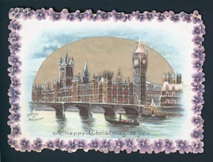 Houses of Parliament om vinteren, julekort av English School