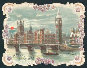 Houses of Parliament om vinteren, julekort av English School