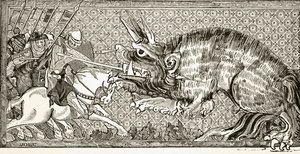 Wie Alexander mit dem Tier kämpfte, nach einer Miniatur in einem Manuskript aus dem 13. Jahrhundert, aus 
