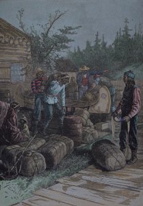 Hudson Bay Company, handelspost på midten av 1800-tallet, slutten av 1800-tallet (gravering) av English School