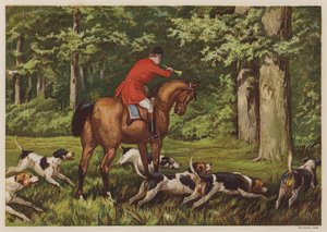 Jakt med hunder (farge litho) av English School