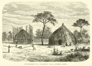 Hyttebygging i en landsby i Uhiya, Sentral-Afrika av English School