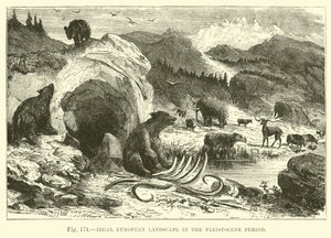 Ideelt europeisk landskap i Pleistocene-perioden av English School