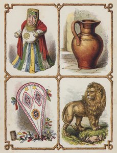 Idol, mugge, drage, løve (fargelitografi) av English School