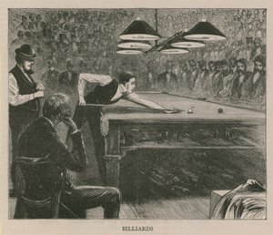 Illustrasjon som viser menn som spiller biljard av English School