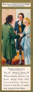Illustrasjon til En fortelling om to byer av Charles Dickens (fargelitografi) av English School