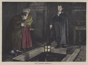 Illustrasjon for Oliver Twist (farget gravering) av English School