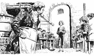 Illustrasjon for Oliver Twist av Charles Dickens (penn og blekk) av English School