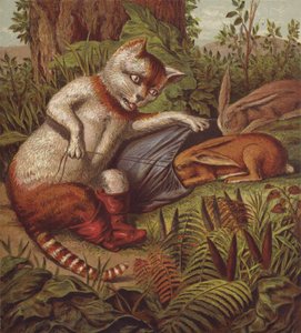 Illustrasjon for Puss in Boots (farge litho) av English School