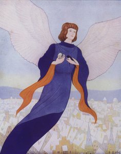 Illustrasjon til Den lykkelige prinsen av Oscar Wilde (fargelitografi) av English School