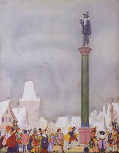 Illustrasjon til Den lykkelige prinsen av Oscar Wilde (fargelitografi) av English School