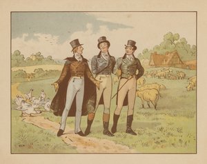 Illustrasjon til Varehandelsmennene, ca. 1880 (fargelitografi) av English School