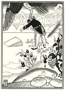 Illustrasjon til Baron Münchausens eventyr (gravering) av English School