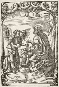Illustrasjon fra begynnelsen av Tyndales første engelske oversettelse av Det nye testamente, utgitt i Köln i 1525, fra The National and Domestic History of England av William Hickman Smith Aub av English School