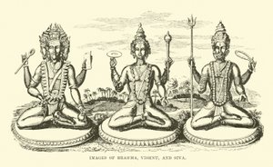Bilder av Brahma, Vishnu og Siva av English School