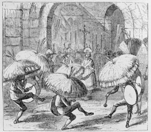 Indianere som feirer Chuno- eller potetfestivalen, Tiahuanaco, Bolivia, fra «Incidents of Travel and Exploration in the Land of the Incas» av E. George Squier, pub. i 1878 av English School
