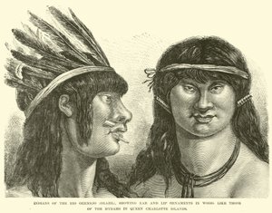 Indianere fra Rio Oermejo (Brasil), som viser øre- og leppepynt i tre, som de fra Hydahs på Queen Charlotte Islands av English School
