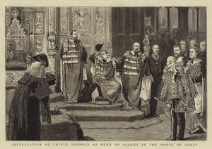 Installasjon av prins Leopold som hertug av Albany i House of Lords (gravering) av English School