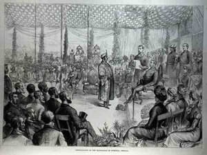 Installasjon av Maharajah av Burdwan, Bengal, fra The Illustrated London News, 21. januar 1882 av English School