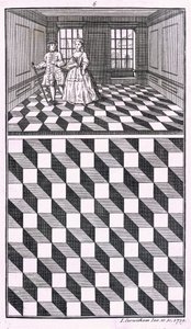 Interiør, illustrasjon fra forskjellige typer gulvdekorasjoner, av John Carwitham, 1739, bw gravering av English School