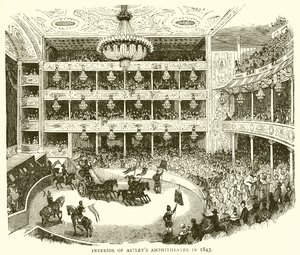 Interiør av Astleys Amphitheatre i 1843 av English School
