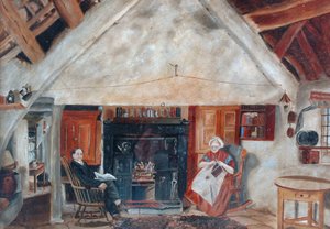 Interiør i Cruck Cottage, muligens Shipley Glen av English School