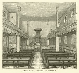 Interiøret i Fetter-Lane-kapellet (gravering) av English School