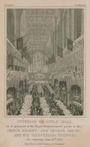 Interiøret i Guildhall, London, slik det så ut på Royal Entertainment gitt til Prince Regent av English School