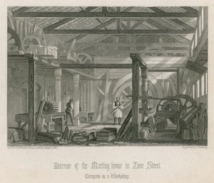 Interiør av John Bunyans møtehus i Zoar Street, Gravel Lane, Southwark av English School