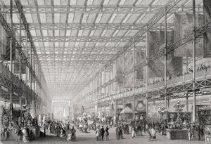 Interiør av The Great Industrial Exhibition fra 1851 i Hyde Park fra Cyclopaedia of Useful Arts & Manufactures, redigert av Charles Tomlinson, ca. 1880-tallet av English School