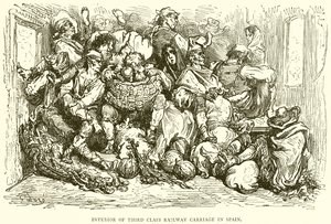 Innenraum eines Eisenbahnwagens der dritten Klasse in Spanien von English School