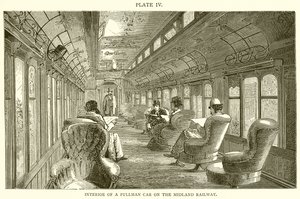 Interiør i en Pullman Car på Midland Railway av English School