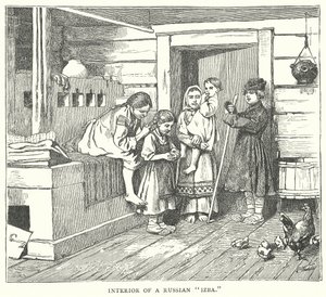 Interiør av en russisk quot;Izbaquot; (gravering) av English School