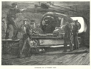Innenraum eines Turmschiffs (Gravur) von English School