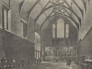 Interiør i hallen, 1816 (gravyr) av English School