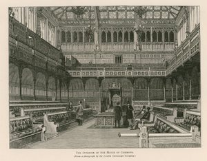 Interiør av Underhuset, Westminster, London av English School