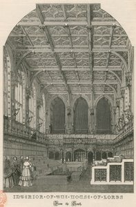 Interiør av House of Lords, Westminster, London, fra sør av English School