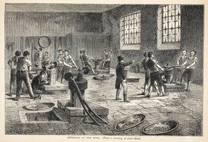 Myntverkets interiør, fra en tegning fra ca 1820 av English School