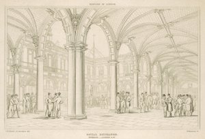 Interiør av Royal Exchange, London, med utsikt mot sørvest av English School
