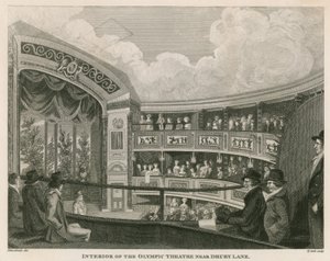 Interiør av Royal Olympic Theatre, Wych Street, nær Drury Lane, London av English School