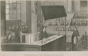Interiøret i Sessions House, Old Bailey av English School