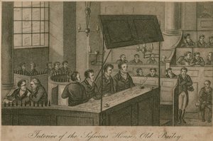 Interiøret i Sessions House, Old Bailey av English School