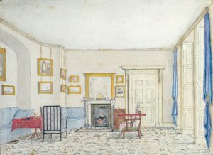 Interiør på Curzon Street, ca. 1830 (wc med penn og blekk på papir) av English School