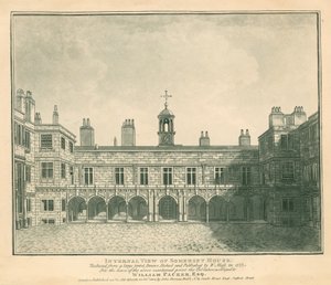 Innvendig visning Somerset House, The Strand, London; basert på et trykk tegnet av W Moss i 1777 av English School