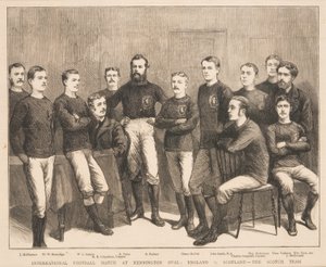 Internasjonal fotballkamp på Kennington Oval: England vs. Skottland - The Scotch Team, fra The Graphic, 1879 av English School