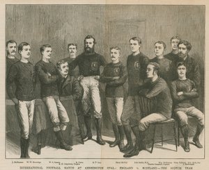 Internasjonal fotballkamp på Kennington Oval; England mot Skottland, det skotske laget av English School