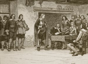 Intervju mellom Charles og jarlen av Denbigh, illustrasjon fra Cassells Illustrated History of England (sepiafoto) av English School