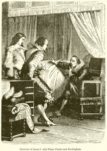 Intervju av James I. med prins Charles og Buckingham av English School