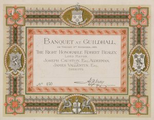 Invitasjon til en bankett i Guildhall, London, 9. november 1869 av English School